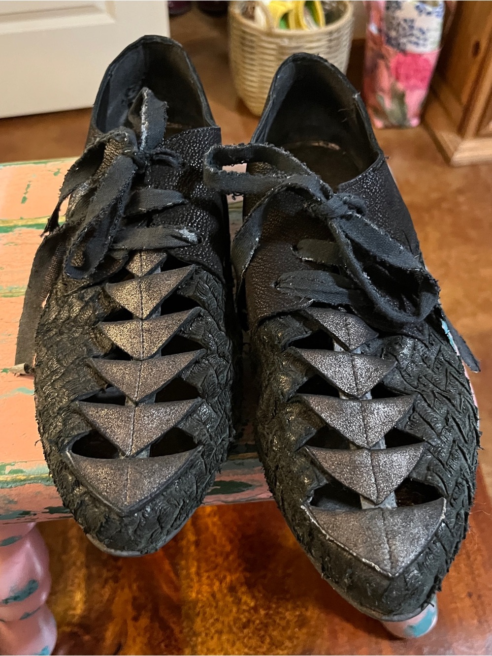 Papucei Azalee leather lace-up shoes cut-out Black Size 40 Punk Goth Eclectic